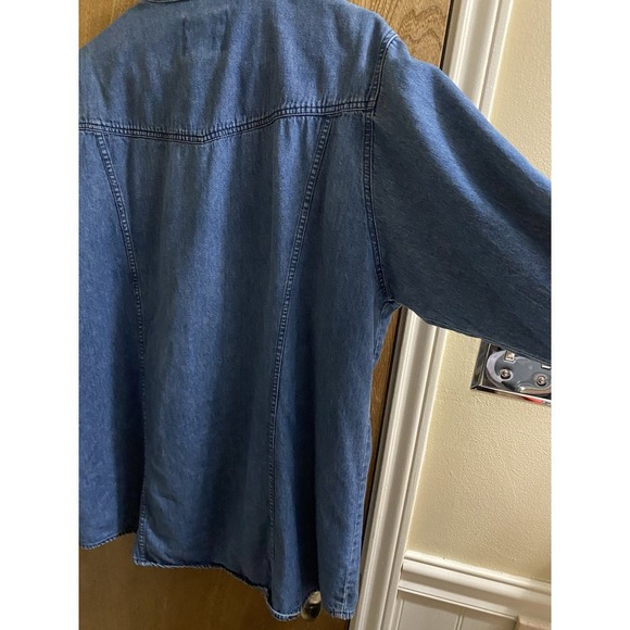 WRANGLER Vintage Western Wear for Women Blue Denim Ruffle Long Sleeve Cotton  L - Picture 12 of 13